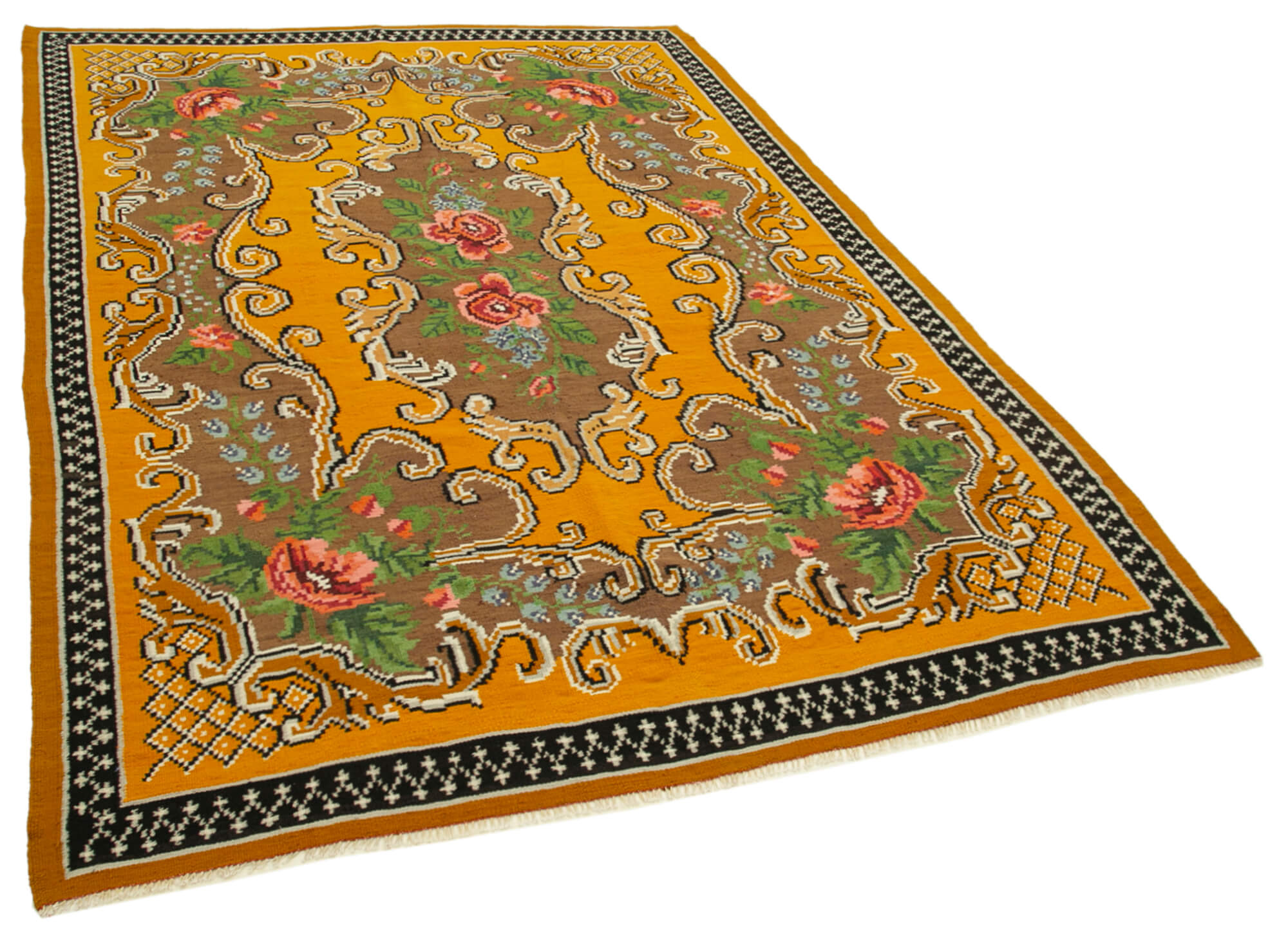 6x9 Yellow Vintage Moldovan Kilim Rug - 23396