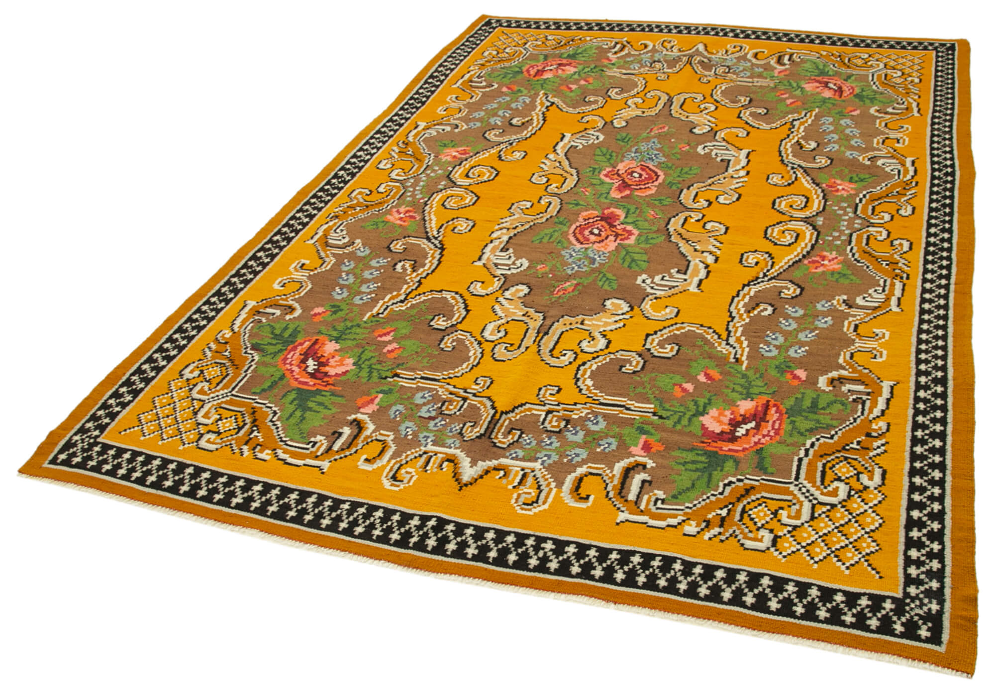 6x9 Yellow Vintage Moldovan Kilim Rug - 23396