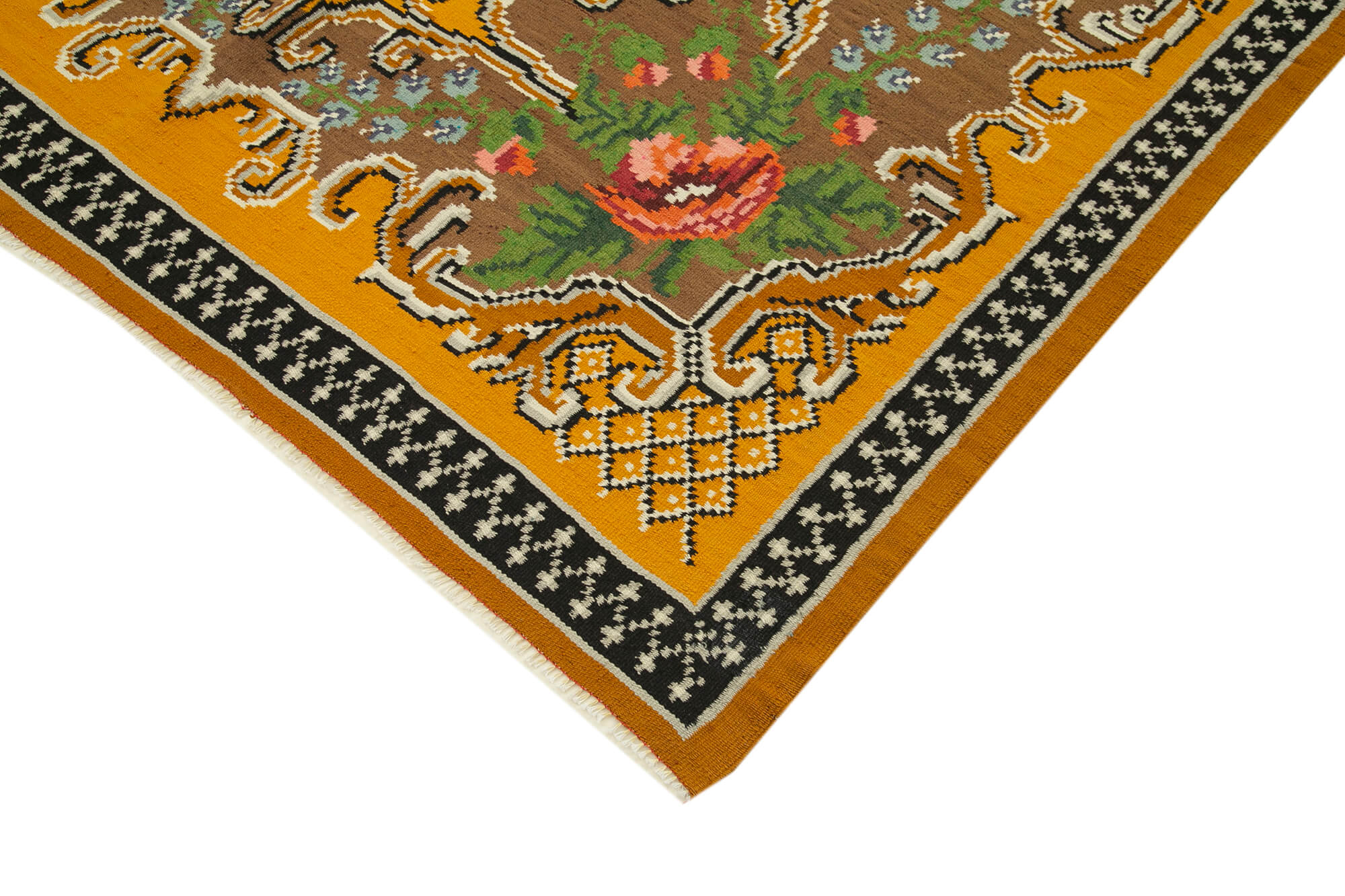 6x9 Yellow Vintage Moldovan Kilim Rug - 23396