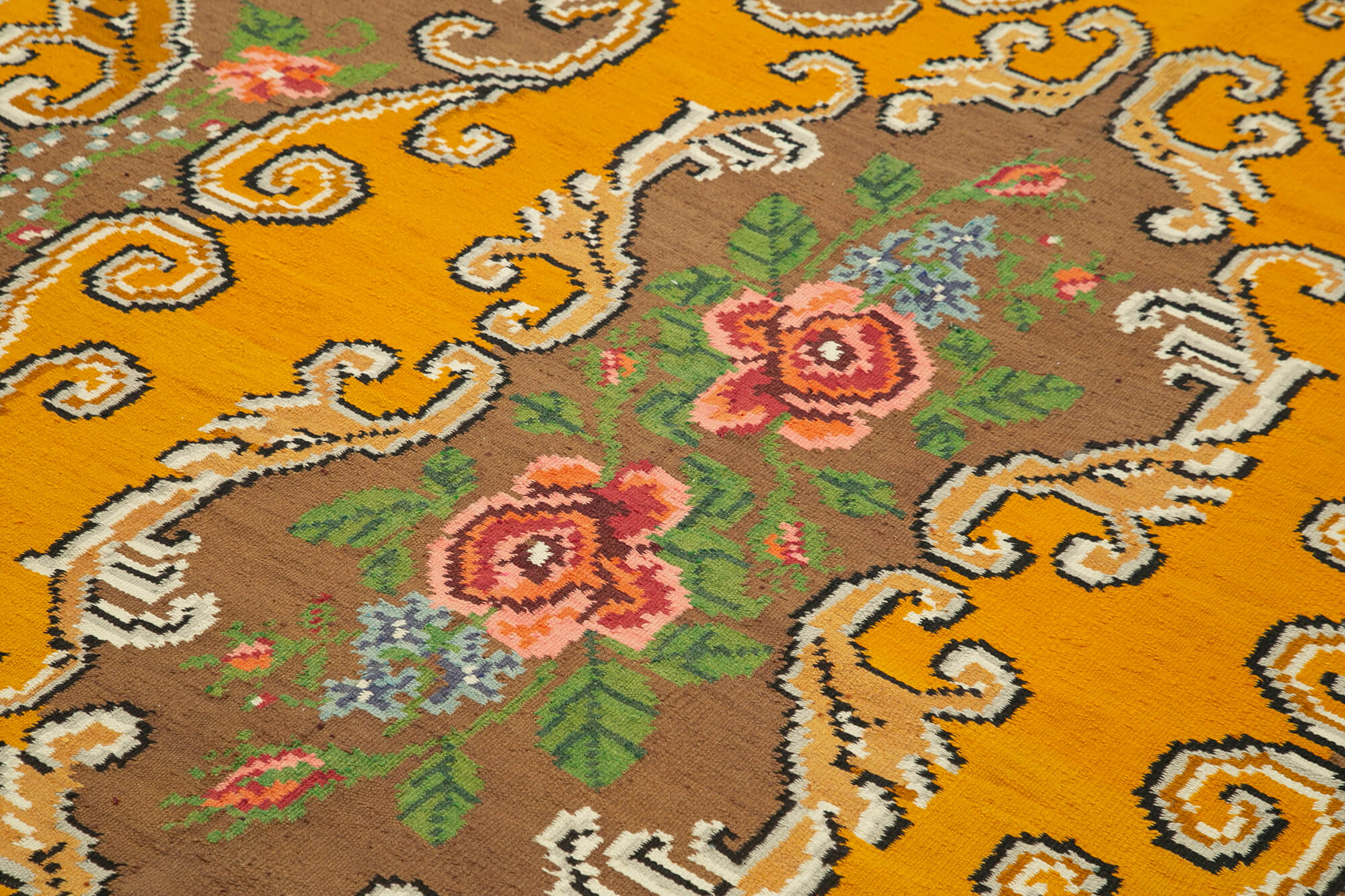 6x9 Yellow Vintage Moldovan Kilim Rug - 23396
