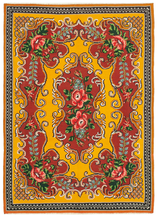 6x8 Yellow Vintage Moldovan Kilim Rug - 23410