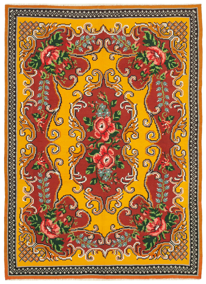 6x8 Yellow Vintage Moldovan Kilim Rug - 23410