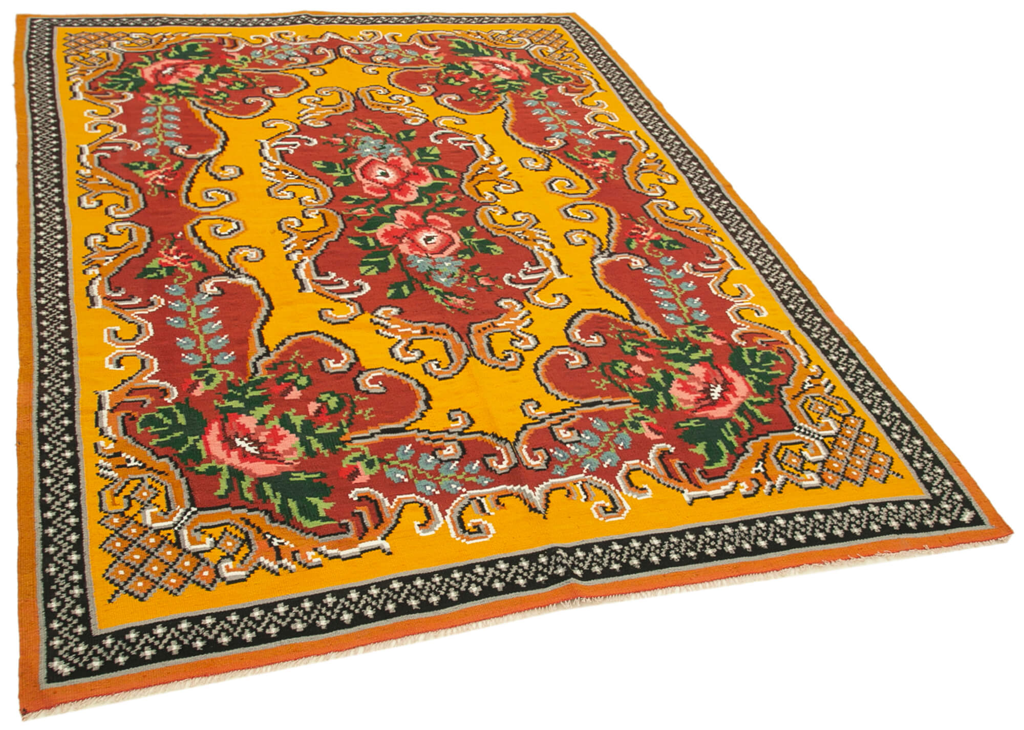6x8 Yellow Vintage Moldovan Kilim Rug - 23410