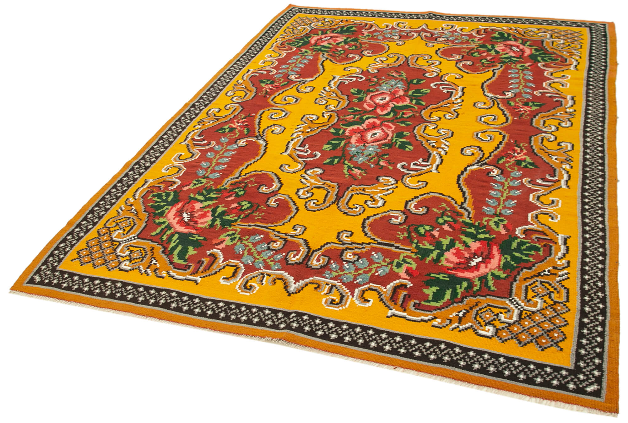 6x8 Yellow Vintage Moldovan Kilim Rug - 23410