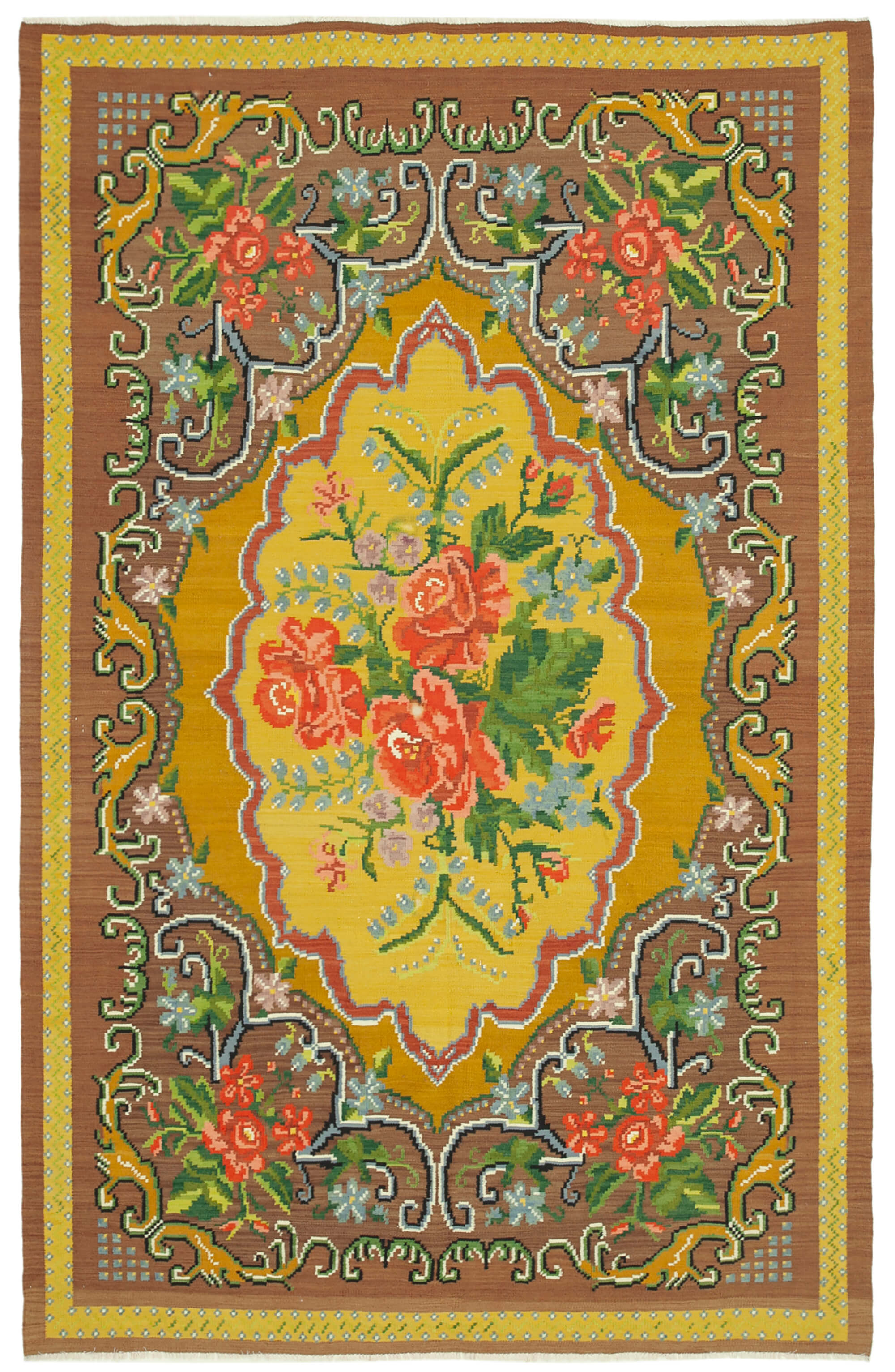 7x10 Brown Vintage Moldovan Kilim Rug - 23414