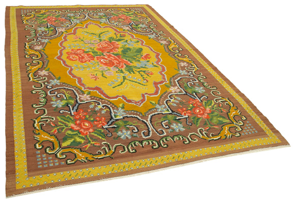 7x10 Brown Vintage Moldovan Kilim Rug - 23414