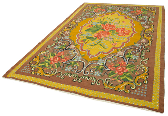 7x10 Brown Vintage Moldovan Kilim Rug - 23414