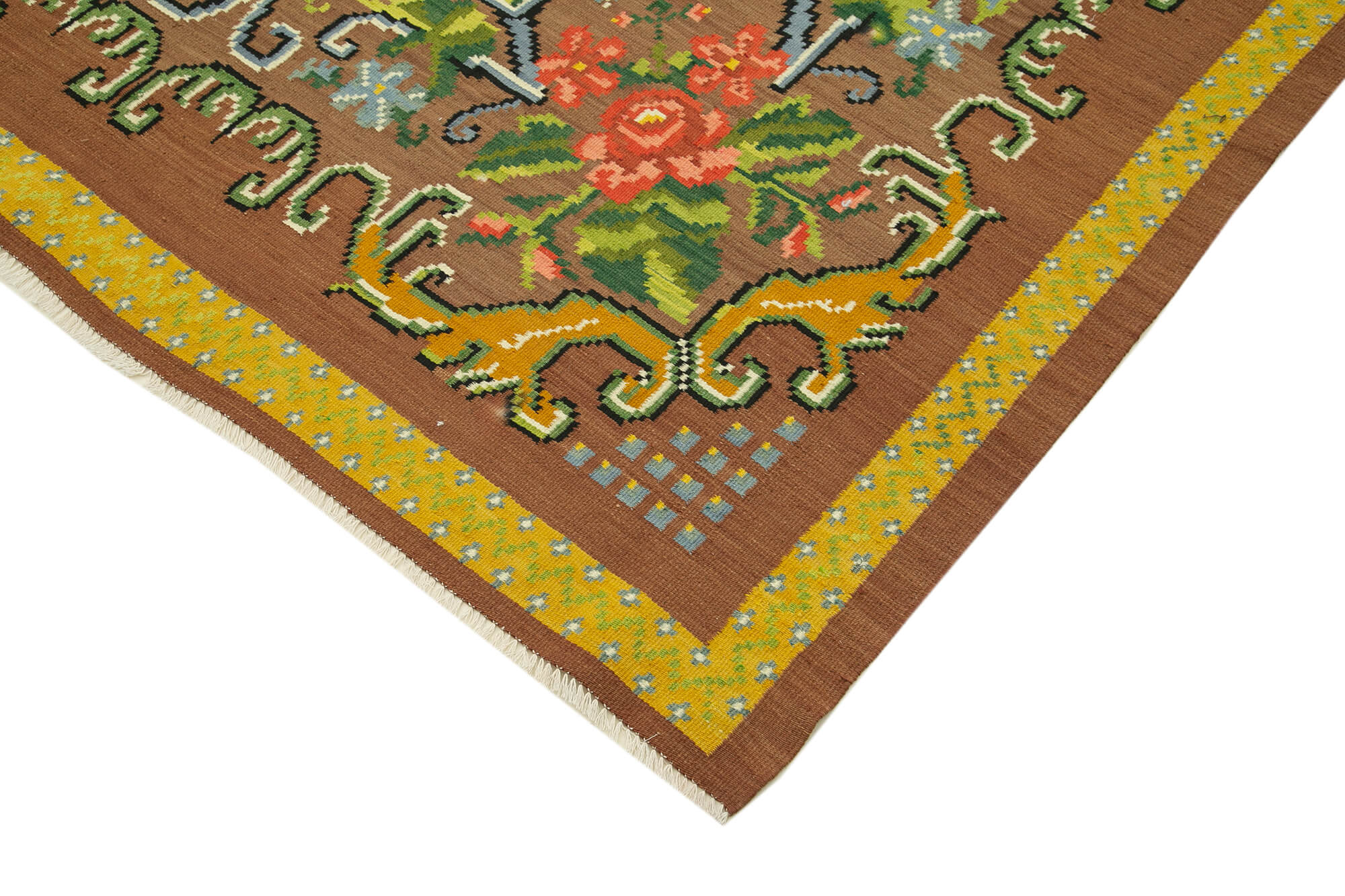 7x10 Brown Vintage Moldovan Kilim Rug - 23414