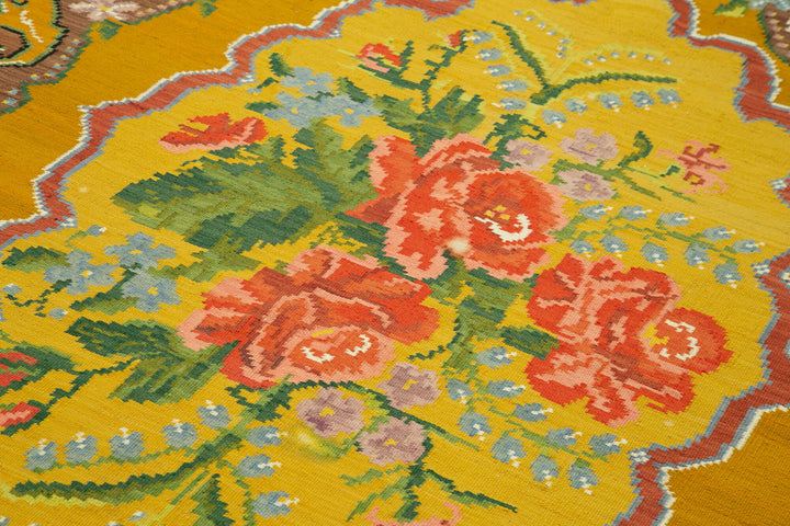 7x10 Brown Vintage Moldovan Kilim Rug - 23414