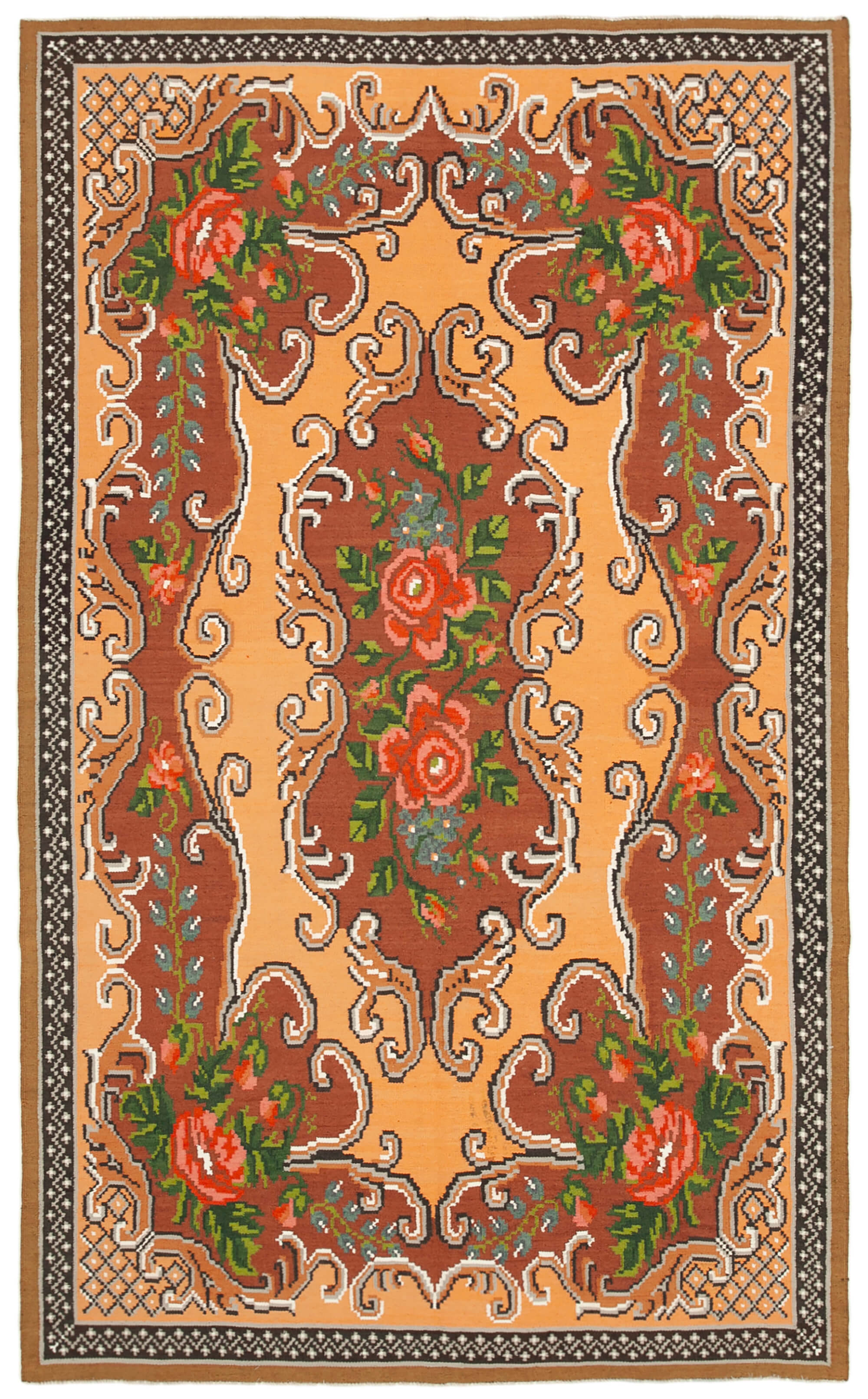 6x9 Brown Vintage Moldovan Kilim Rug - 23417