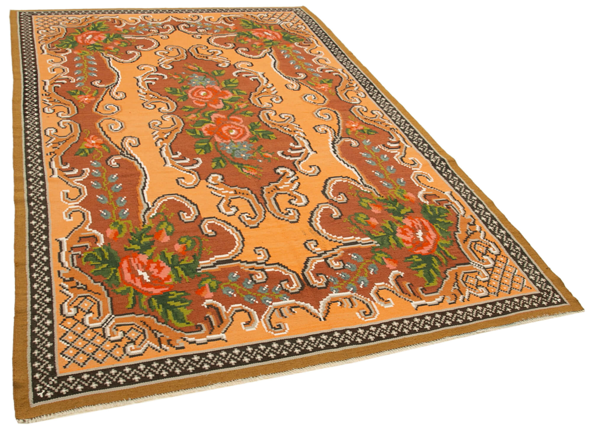6x9 Brown Vintage Moldovan Kilim Rug - 23417