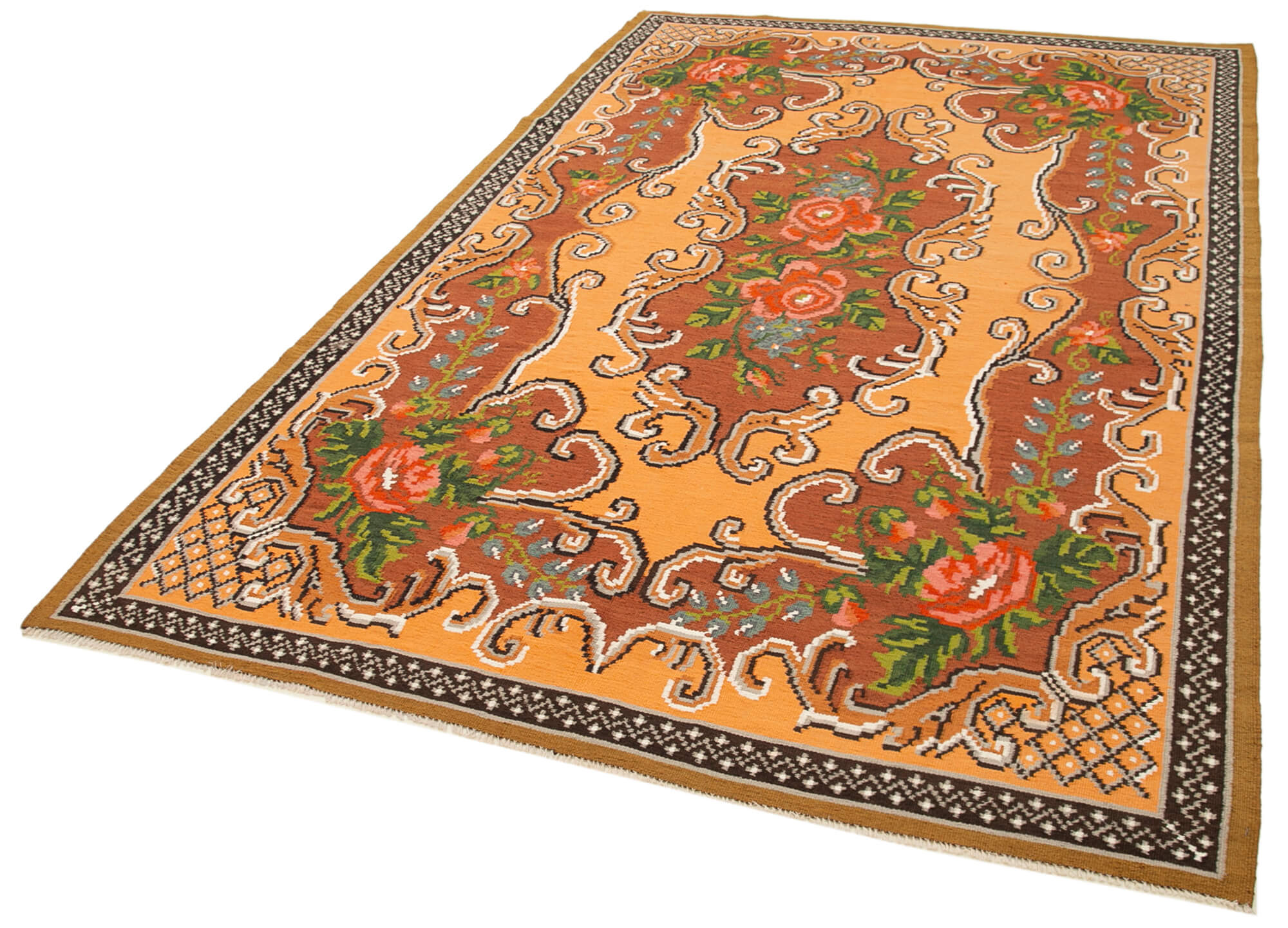 6x9 Brown Vintage Moldovan Kilim Rug - 23417