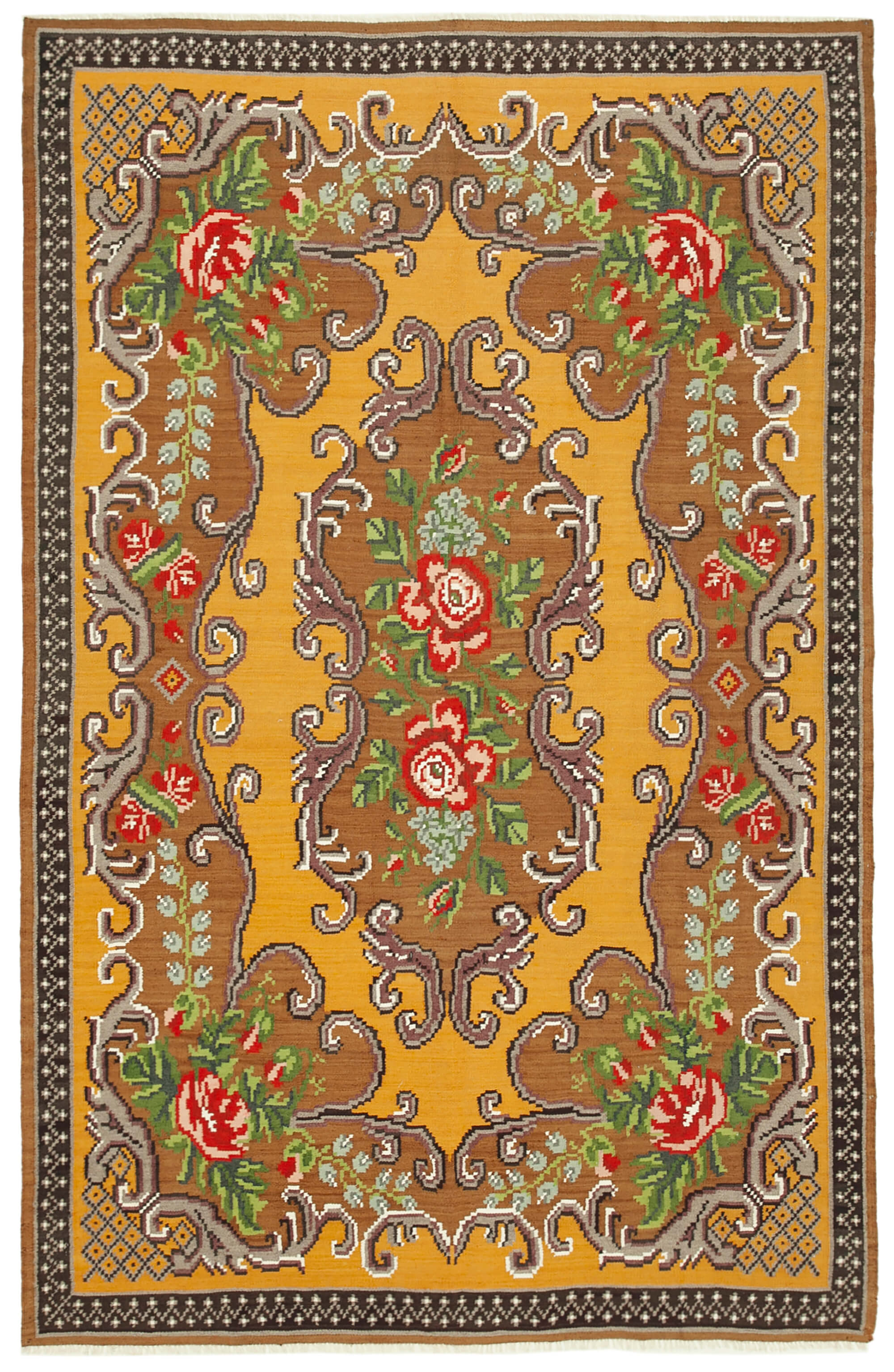 6x9 Brown Vintage Moldovan Kilim Rug - 23422