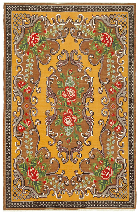 6x9 Brown Vintage Moldovan Kilim Rug - 23422