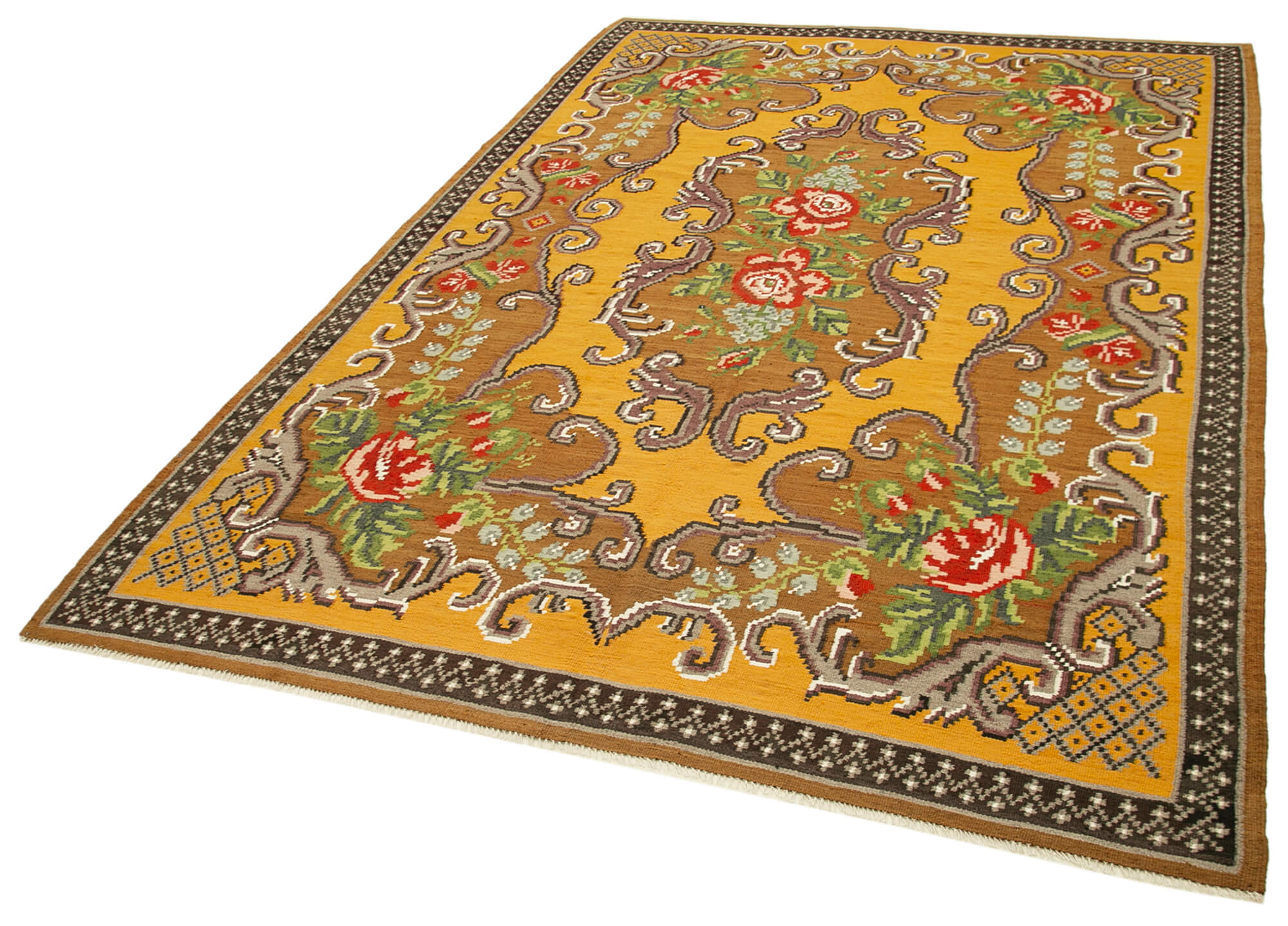 6x9 Brown Vintage Moldovan Kilim Rug - 23422