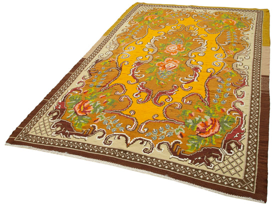 6x9 Brown Vintage Moldovan Kilim Rug - 23424