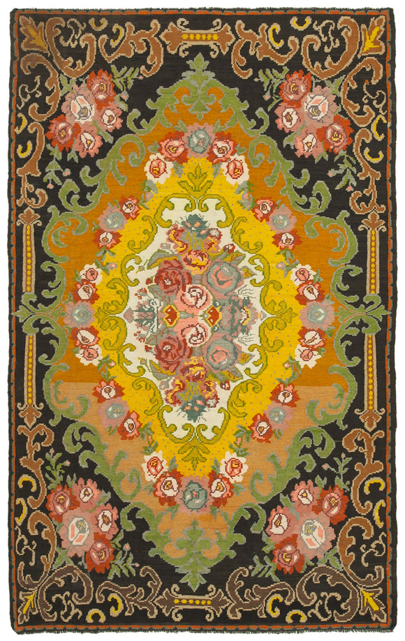 7x11 Black Vintage Moldovan Kilim Rug - 23429