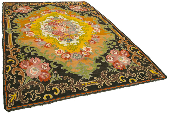 7x11 Black Vintage Moldovan Kilim Rug - 23429