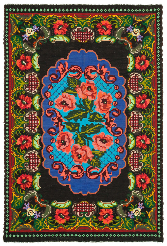 7x10 Black Vintage Moldovan Kilim Rug - 23430