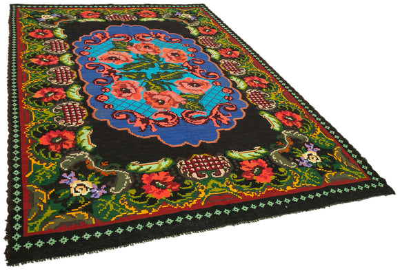7x10 Black Vintage Moldovan Kilim Rug - 23430