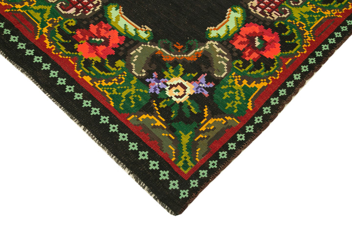 7x10 Black Vintage Moldovan Kilim Rug - 23430