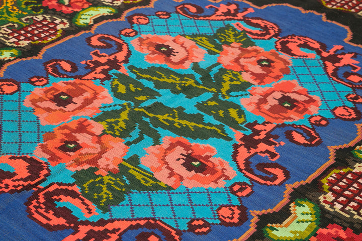 7x10 Black Vintage Moldovan Kilim Rug - 23430