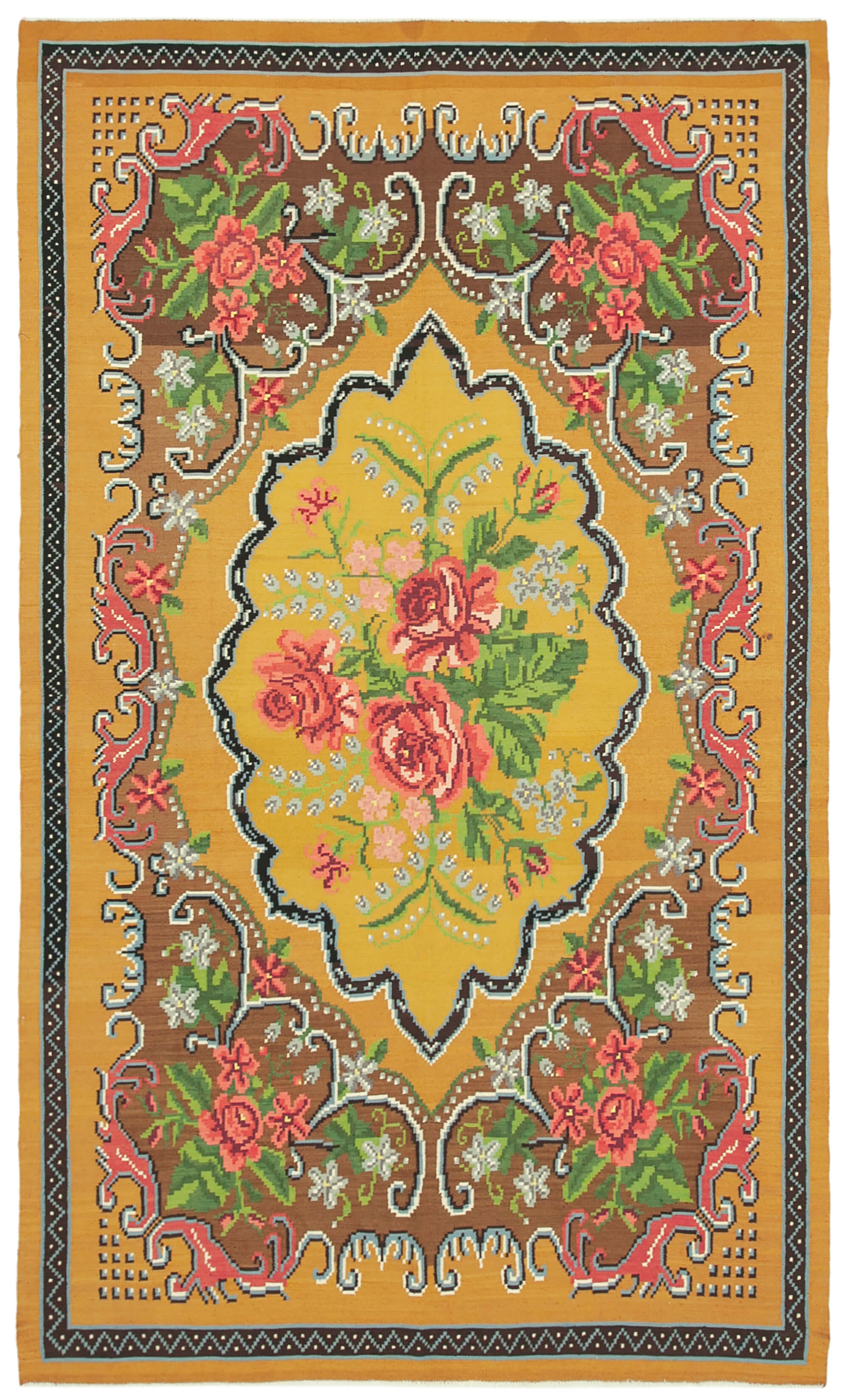 6x10 Yellow Vintage Moldovan Kilim Rug - 23441