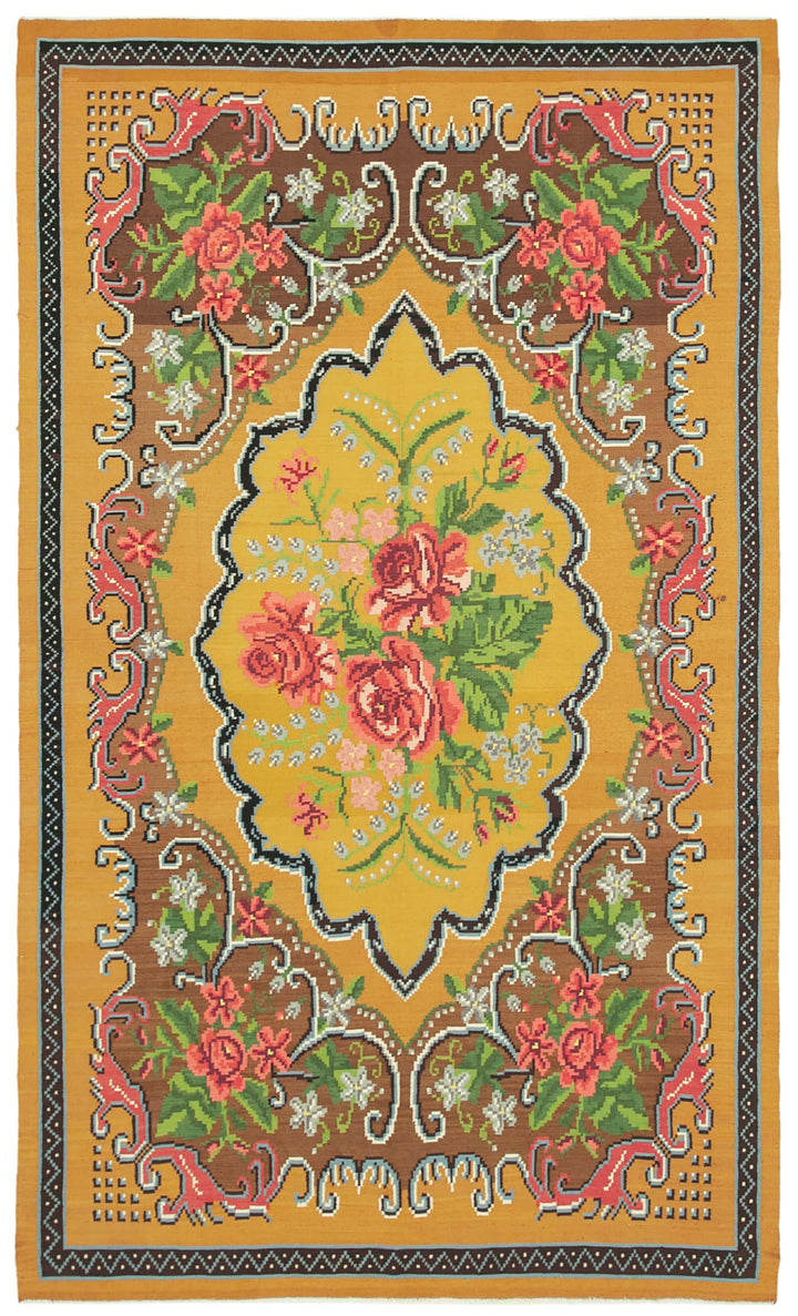 6x10 Yellow Vintage Moldovan Kilim Rug - 23441