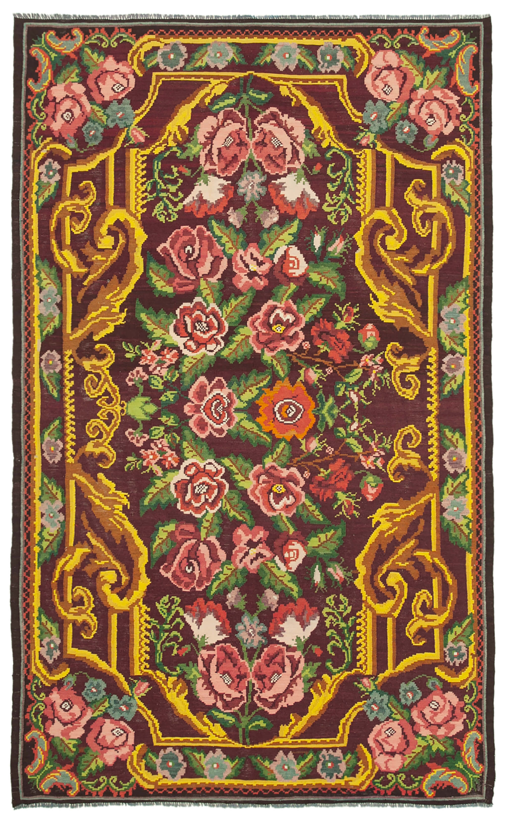 7x10 Black Vintage Moldovan Kilim Rug - 23442