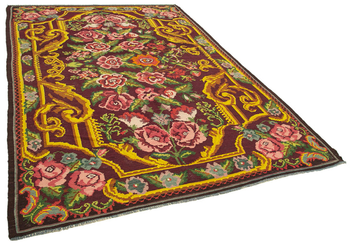 7x10 Black Vintage Moldovan Kilim Rug - 23442