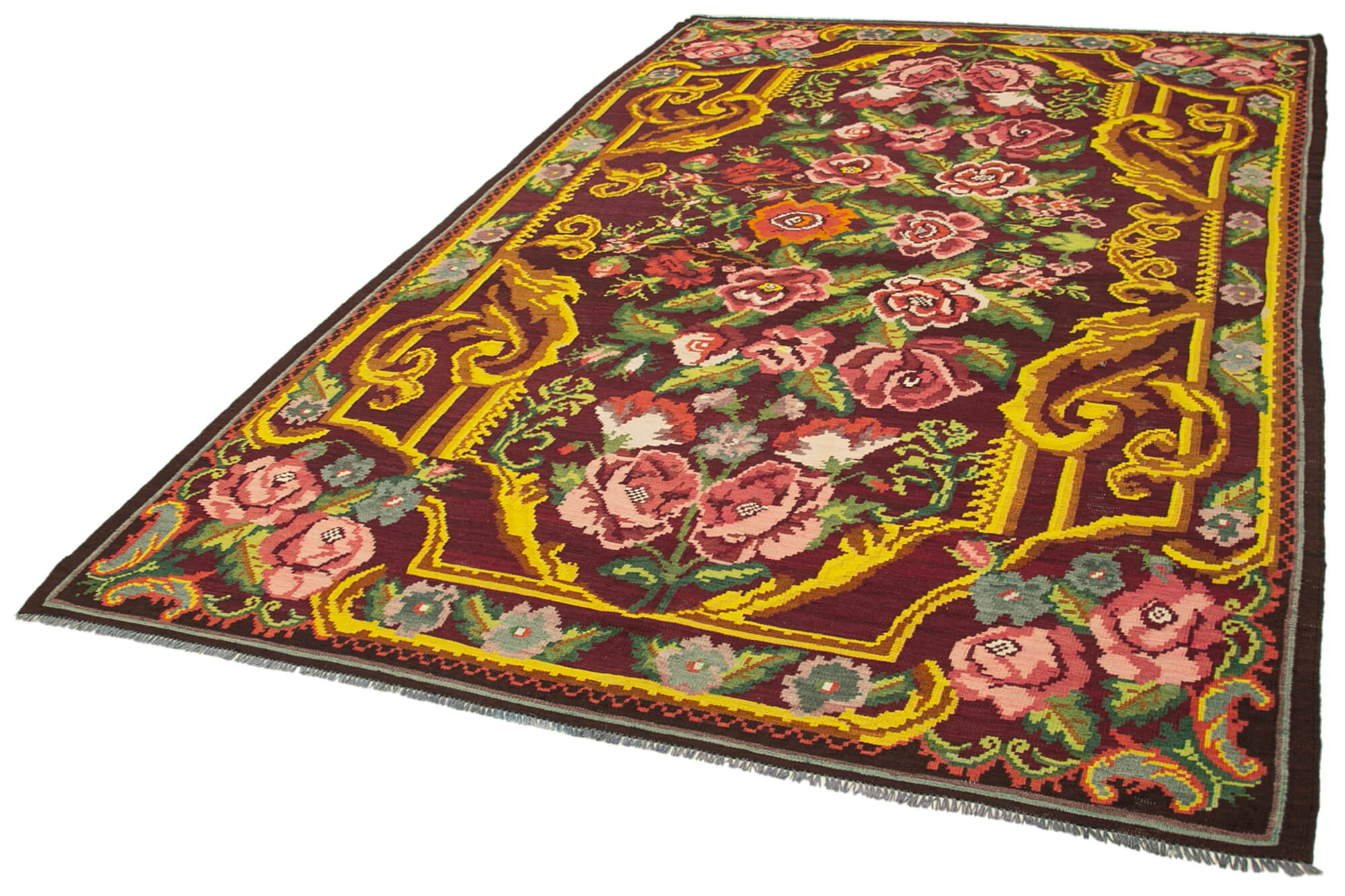 7x10 Black Vintage Moldovan Kilim Rug - 23442
