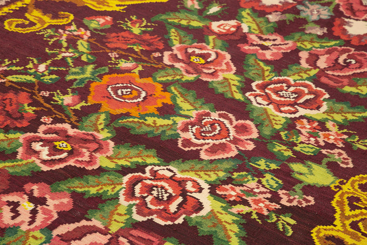 7x10 Black Vintage Moldovan Kilim Rug - 23442