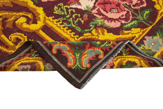 7x10 Black Vintage Moldovan Kilim Rug - 23442