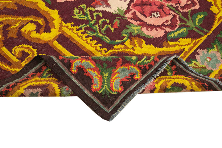 7x10 Black Vintage Moldovan Kilim Rug - 23442