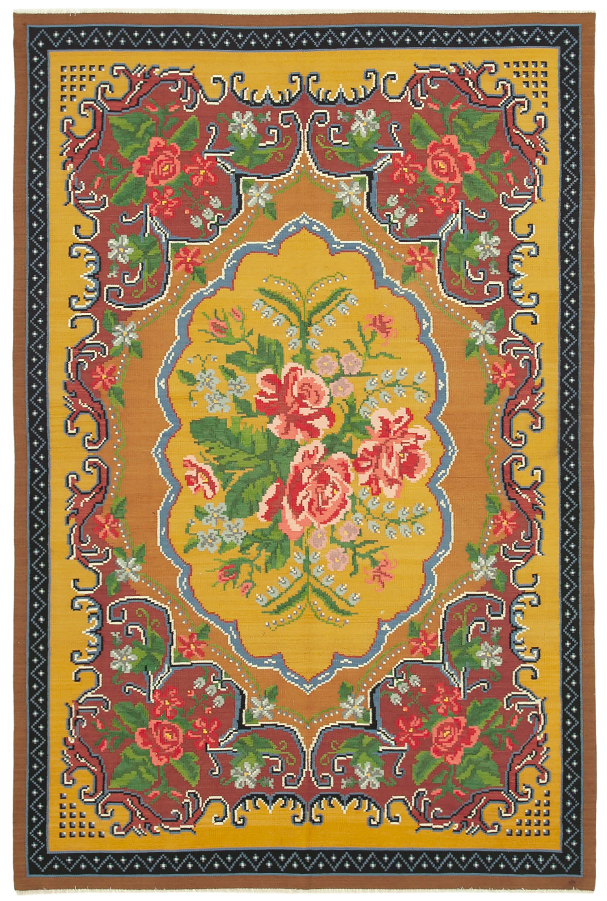 6x10 Yellow Vintage Moldovan Kilim Rug - 23443