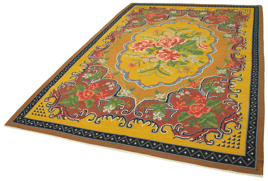 6x10 Yellow Vintage Moldovan Kilim Rug - 23443