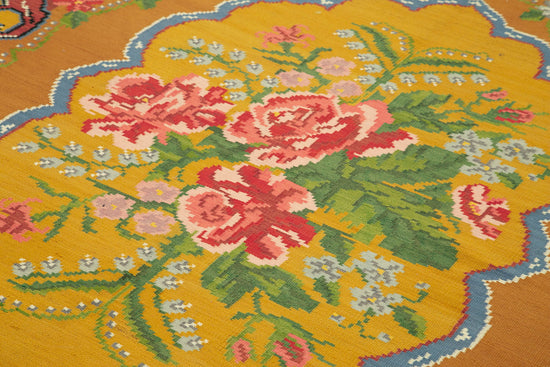 6x10 Yellow Vintage Moldovan Kilim Rug - 23443