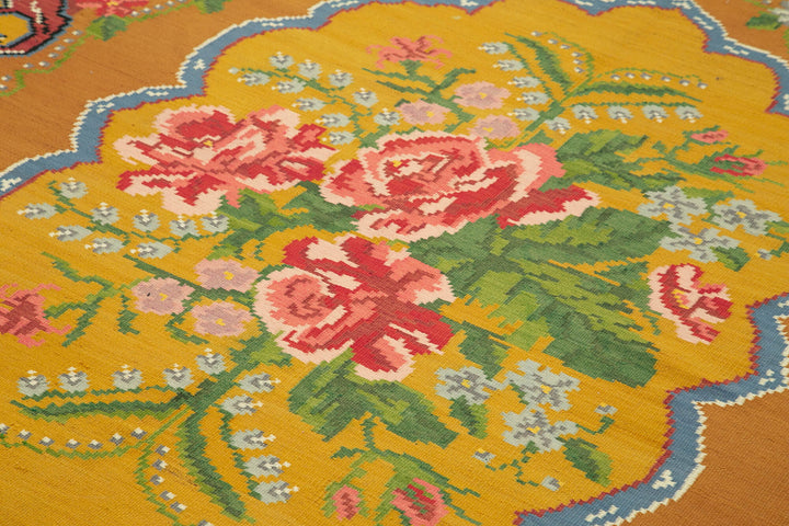 6x10 Yellow Vintage Moldovan Kilim Rug - 23443