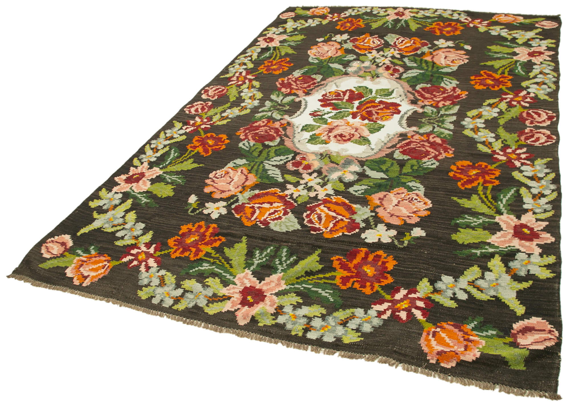 6x11 Black Vintage Moldovan Kilim Rug - 23461