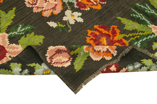 6x11 Black Vintage Moldovan Kilim Rug - 23461