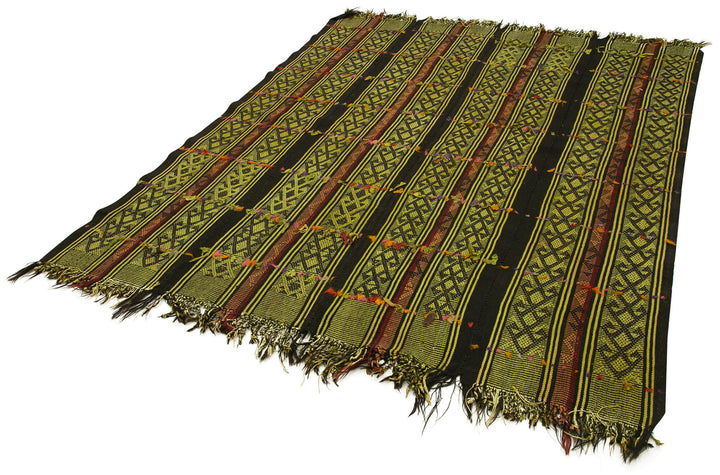 6x7 Green Oriental Kilim Rug - 23489