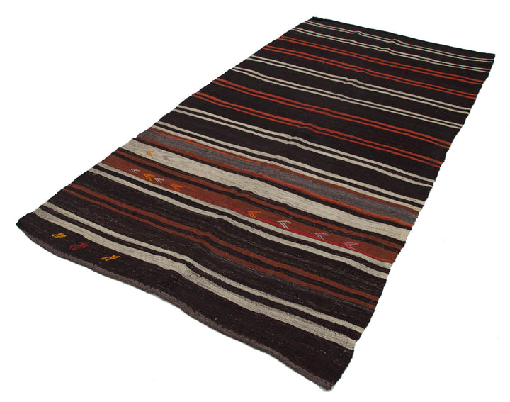 5x10 Brown Vintage Turkish Kilim Runner Rug - 23625