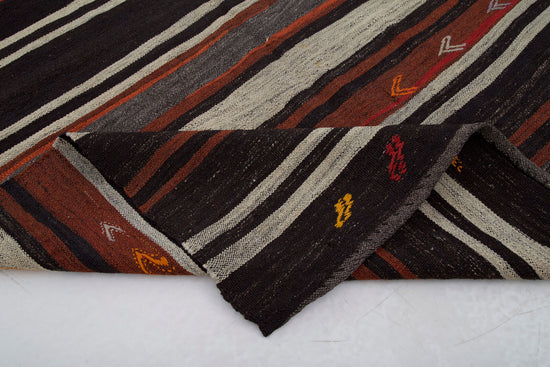 5x10 Brown Vintage Turkish Kilim Runner Rug - 23625