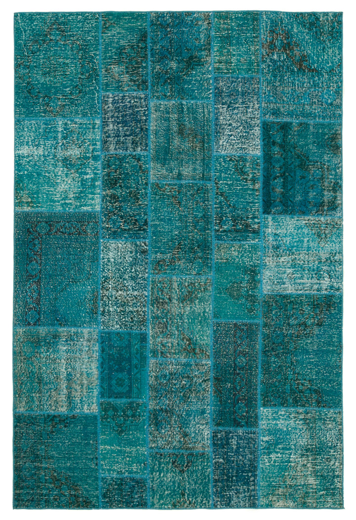 7x10 Turquoise Patchwork Rug - 23953