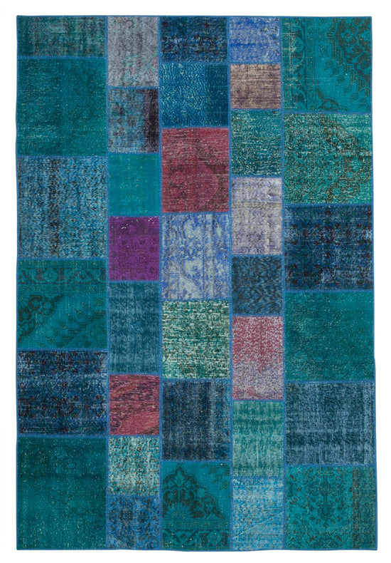 7x10 Turquoise Patchwork Rug - 24011