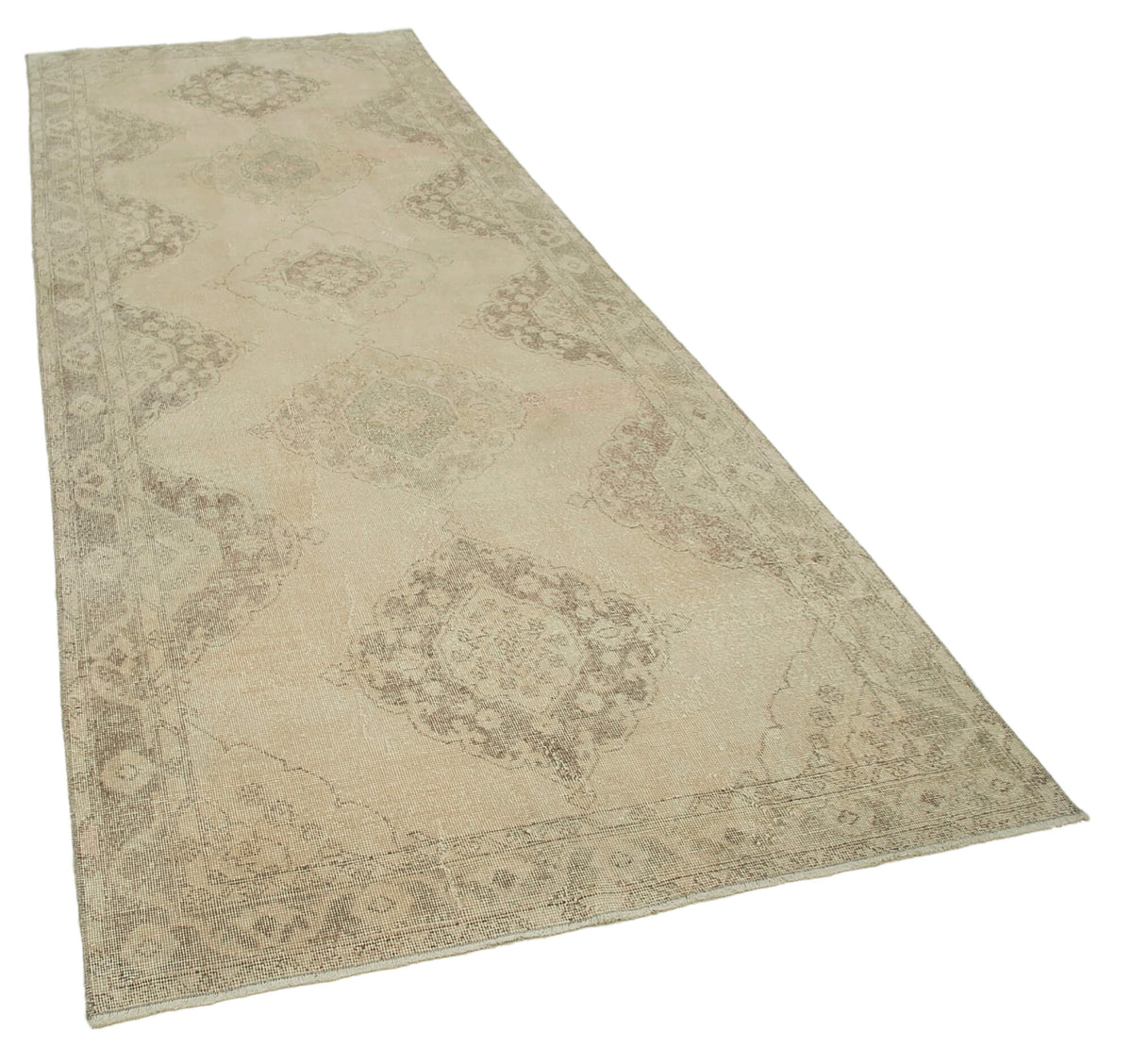4x13 Beige Turkish Vintage Runner Rug - 24185