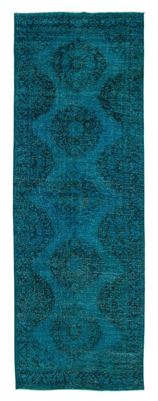 4x13 Turquoise Turkish Over Dyed Runner Rug - 24245
