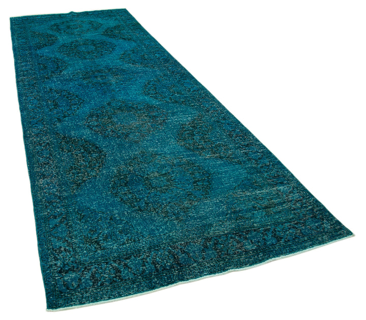 4x13 Turquoise Turkish Over Dyed Runner Rug - 24245