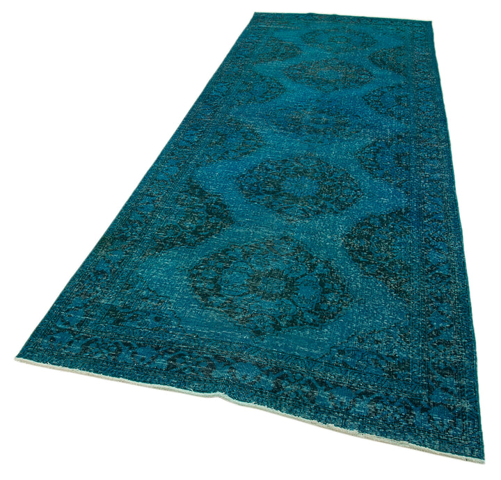 4x13 Turquoise Turkish Over Dyed Runner Rug - 24245
