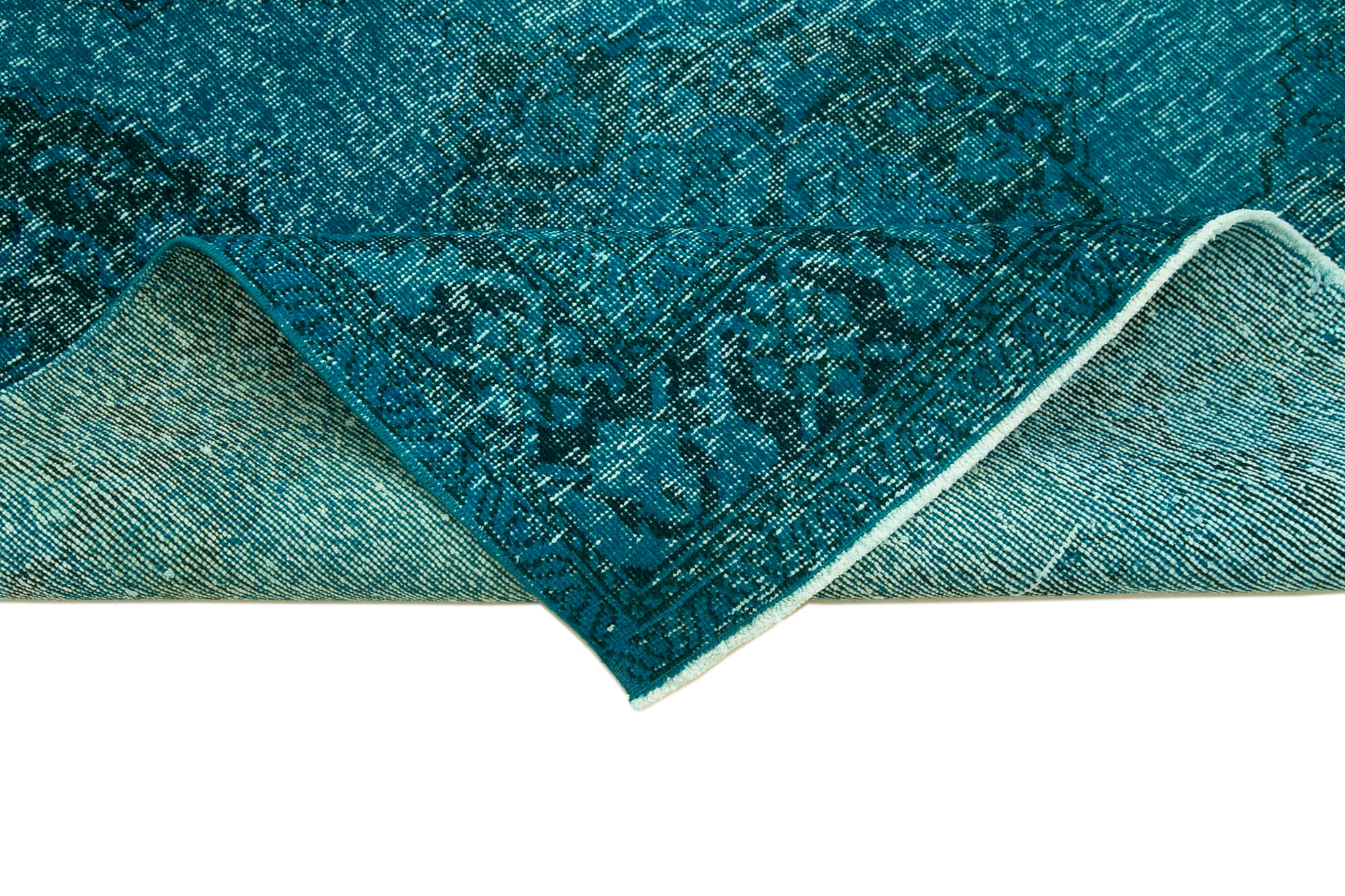 4x13 Turquoise Turkish Over Dyed Runner Rug - 24245